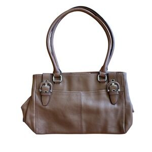 Tignanello Genuine Leather Shoulder Bag Purse Brown Buckle Double Handle Bag